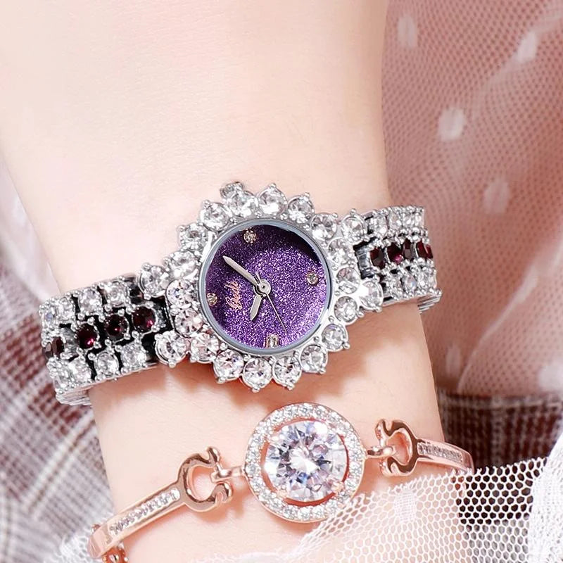 Women Quartz Bracelet Watch with Diamond Accents - Rose