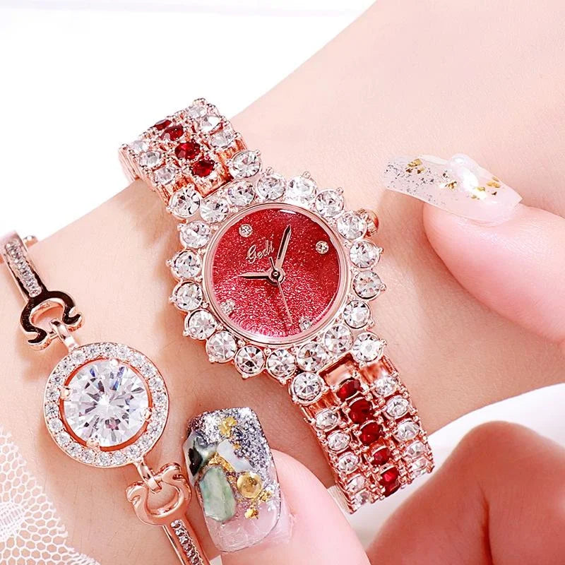 Women Quartz Bracelet Watch with Diamond Accents - Rose