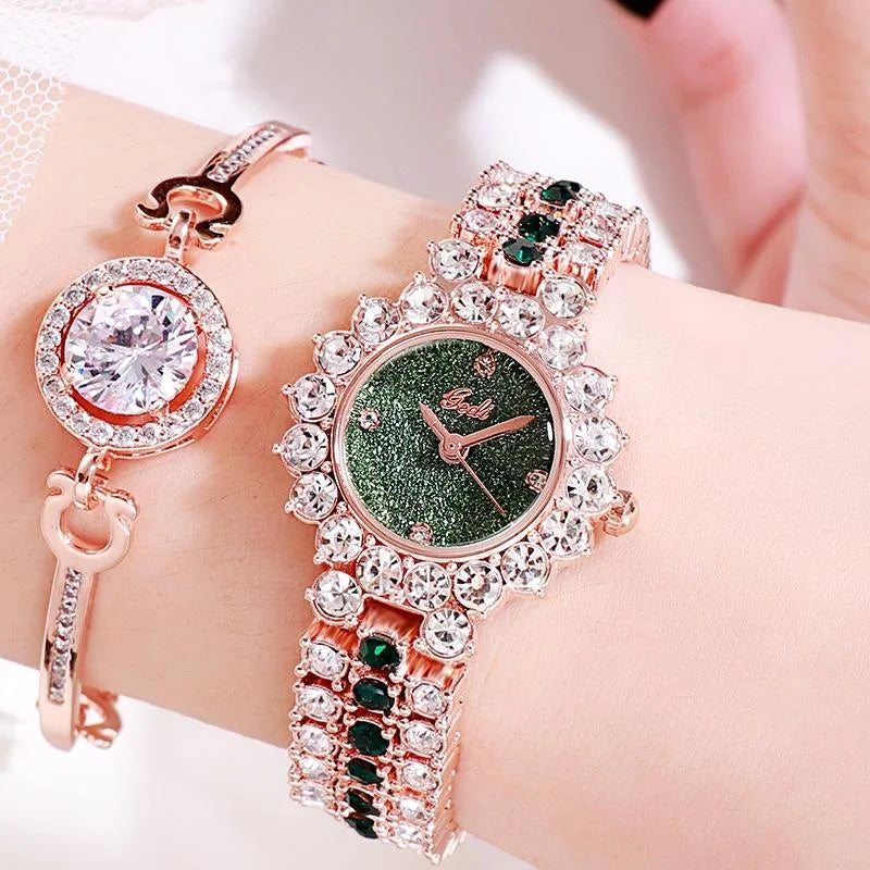 Women Quartz Bracelet Watch with Diamond Accents - Rose