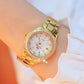 Women Round Diamond Watch with Alloy Strap - Interval Gold