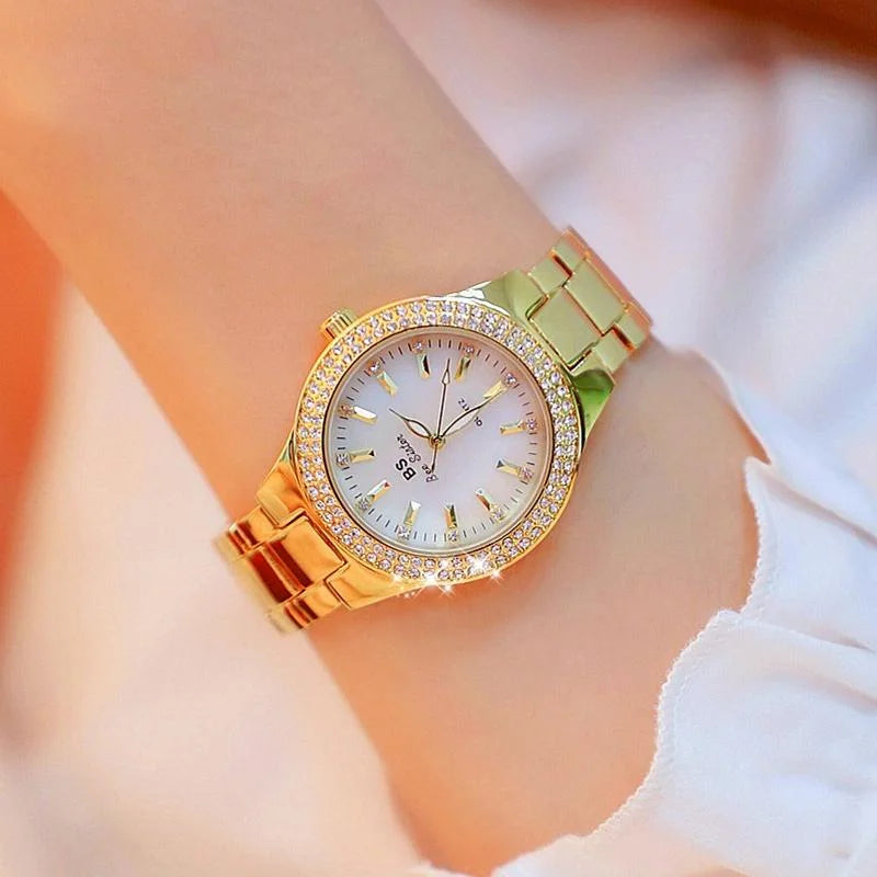 Women Round Diamond Watch with Alloy Strap - Silver