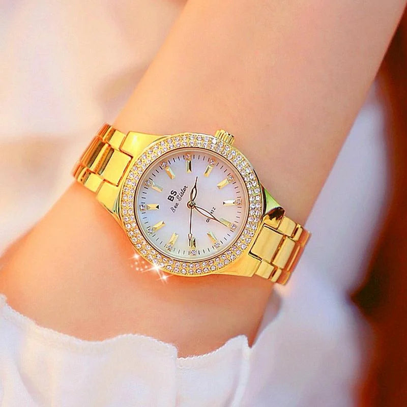 Women Round Diamond Watch with Alloy Strap - Silver