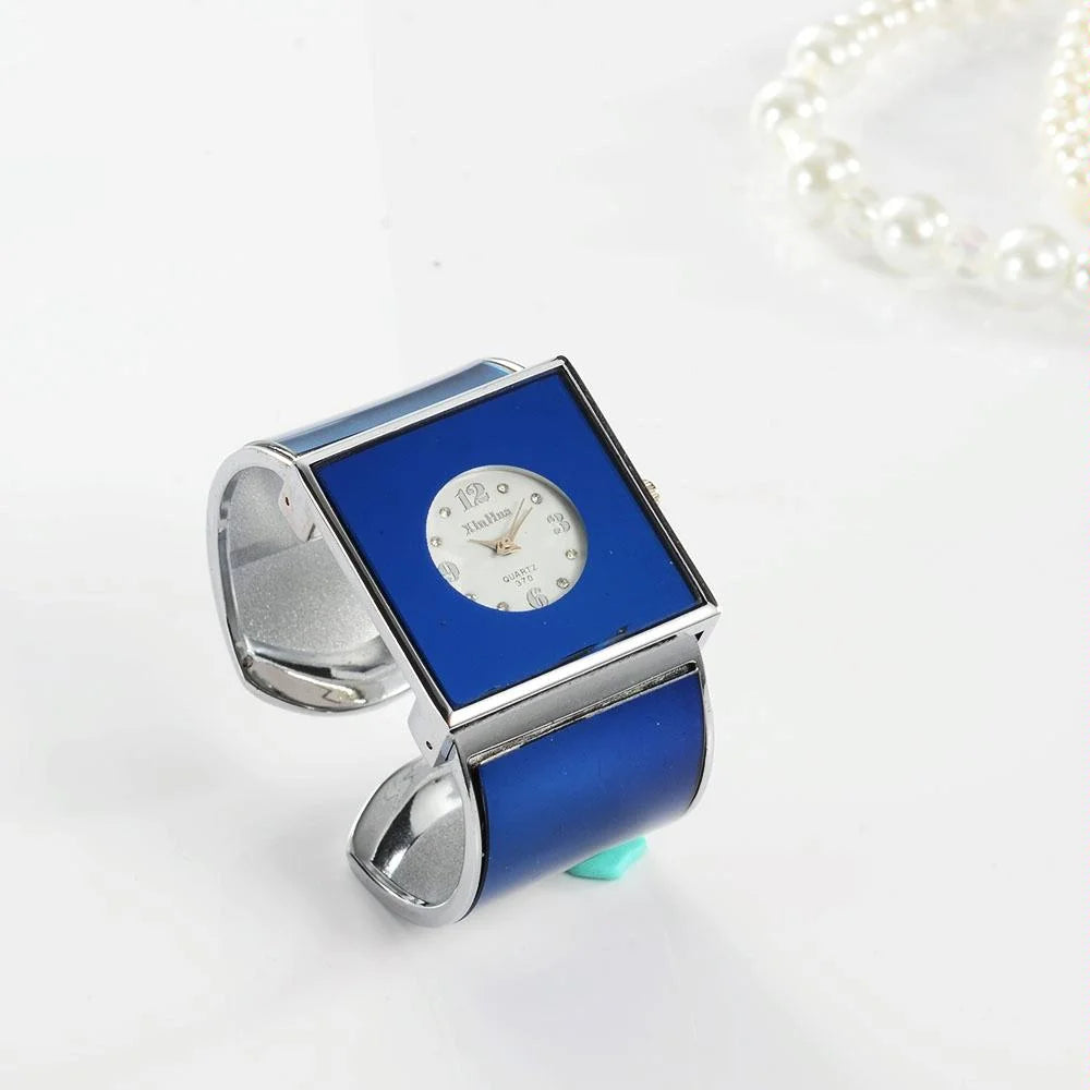 Women Square Dial Bracelet Watch - Large Face - Black