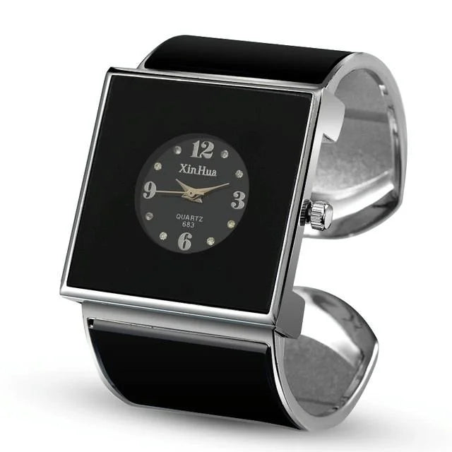 Women Square Dial Bracelet Watch - Large Face - Black