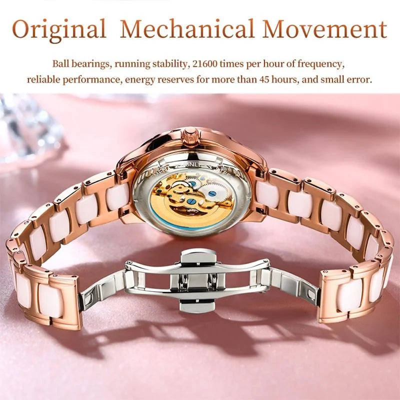 Women Waterproof Mechanical Watch with Ceramic Band