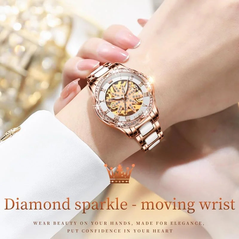 Women Waterproof Mechanical Watch with Ceramic Band