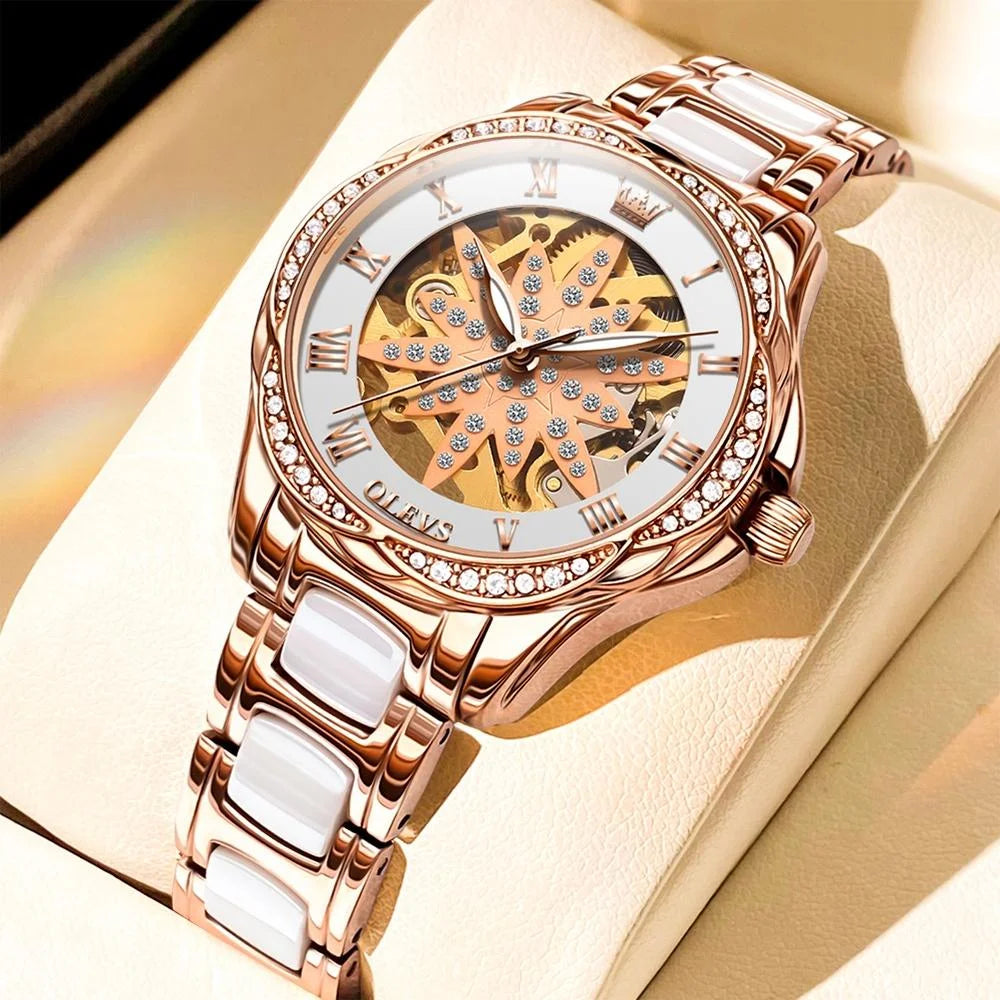Women Waterproof Mechanical Watch with Ceramic Band