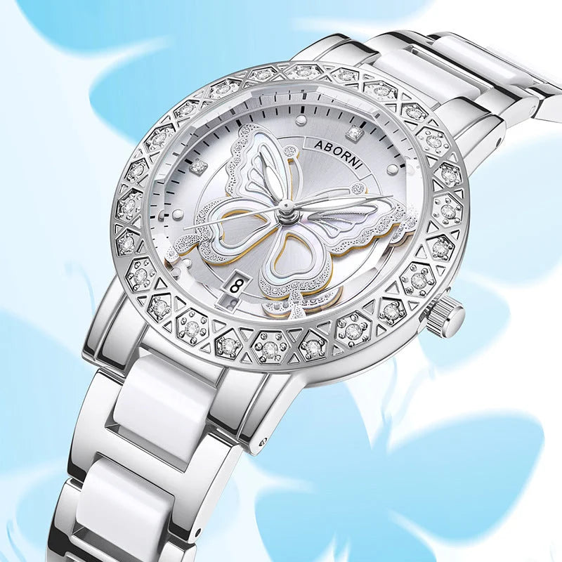 Women’s Butterfly Quartz Watch with Ceramic Steel Strap