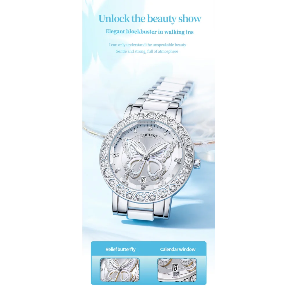 Women’s Butterfly Quartz Watch with Ceramic Steel Strap