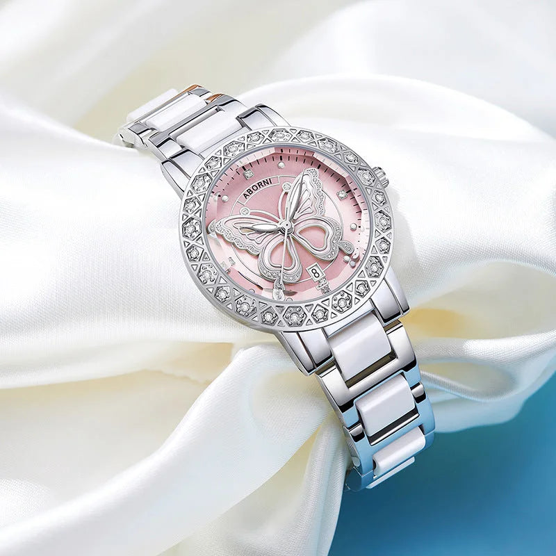 Women’s Butterfly Quartz Watch with Ceramic Steel Strap