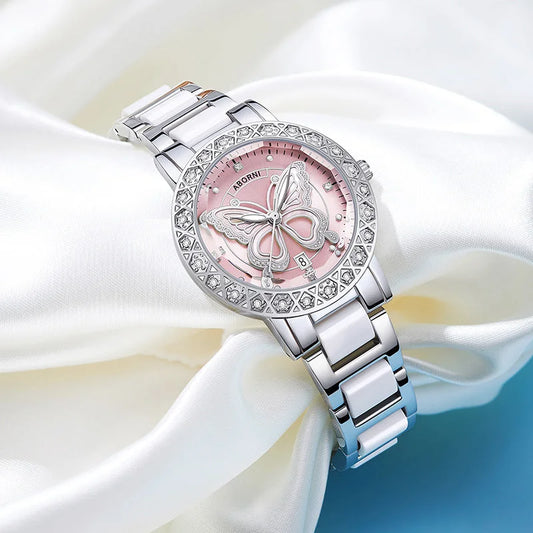 Women’s Butterfly Quartz Watch with Ceramic Steel Strap