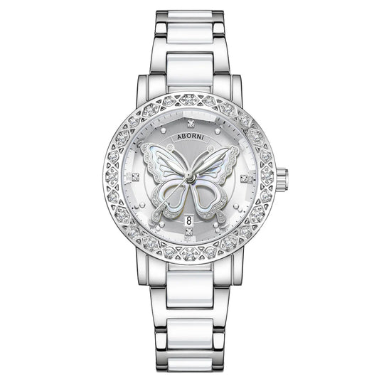Women’s Butterfly Quartz Watch with Ceramic Steel Strap