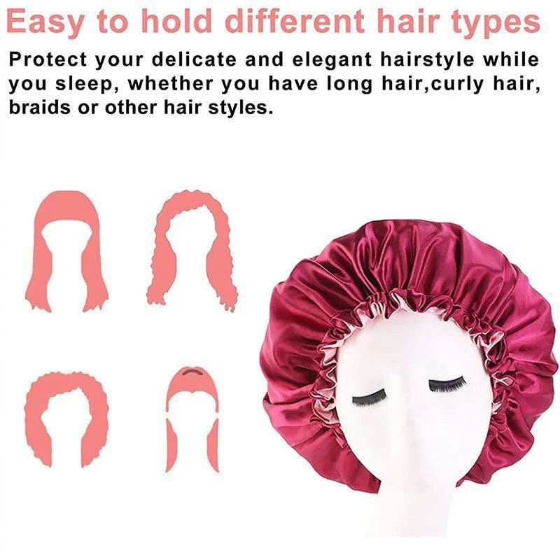 Womens Satin Sleep Cap Bonnet Elastic Wide Band Hair