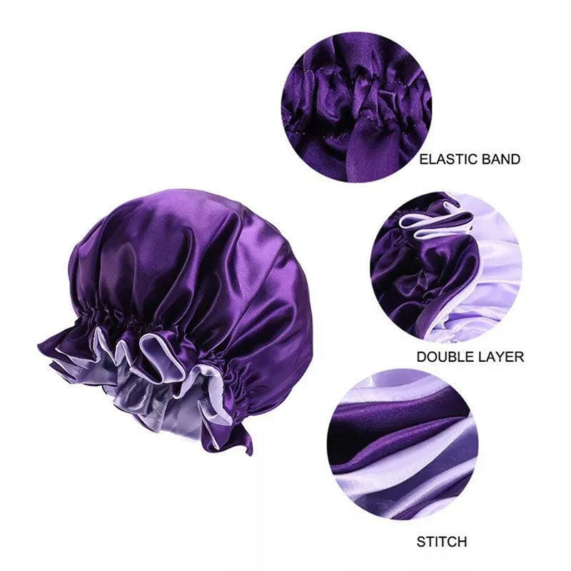 Womens Satin Sleep Cap Bonnet Elastic Wide Band Hair