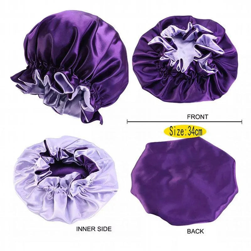 Womens Satin Sleep Cap Bonnet Elastic Wide Band Hair