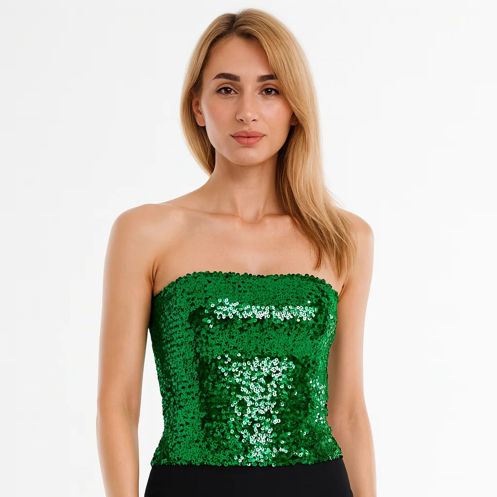 Womens SEQUIN BANDEAU CROP TOP Sparkling Sparkly Costume