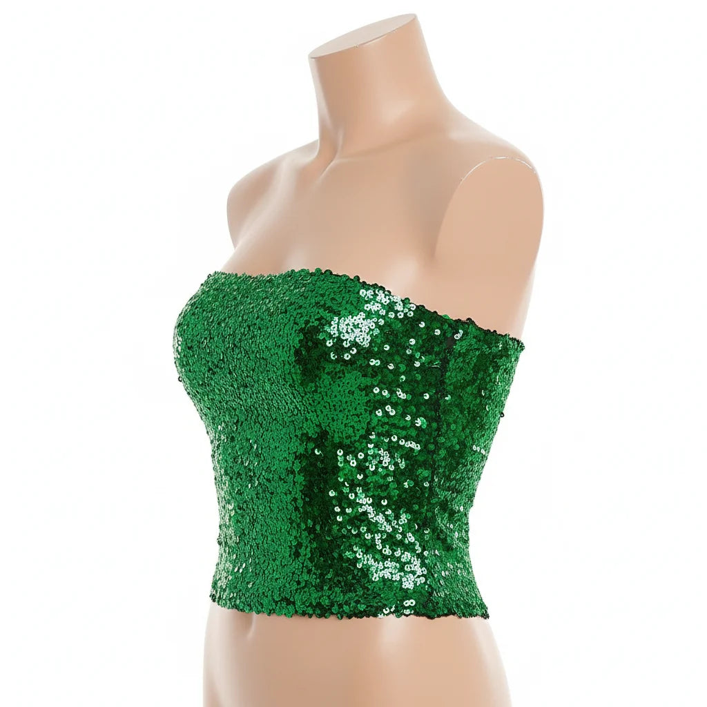 Womens SEQUIN BANDEAU CROP TOP Sparkling Sparkly Costume