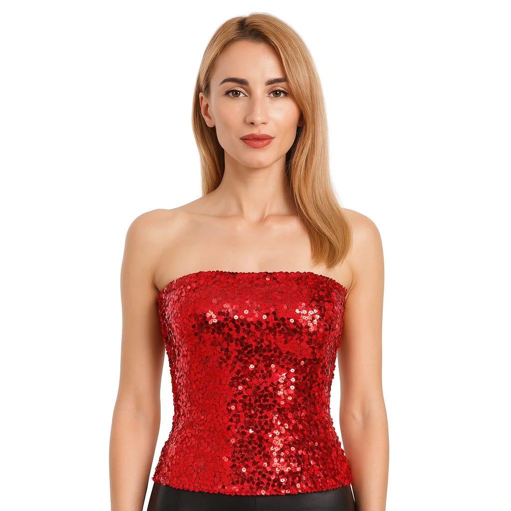 Womens SEQUIN BANDEAU CROP TOP Sparkling Sparkly Costume
