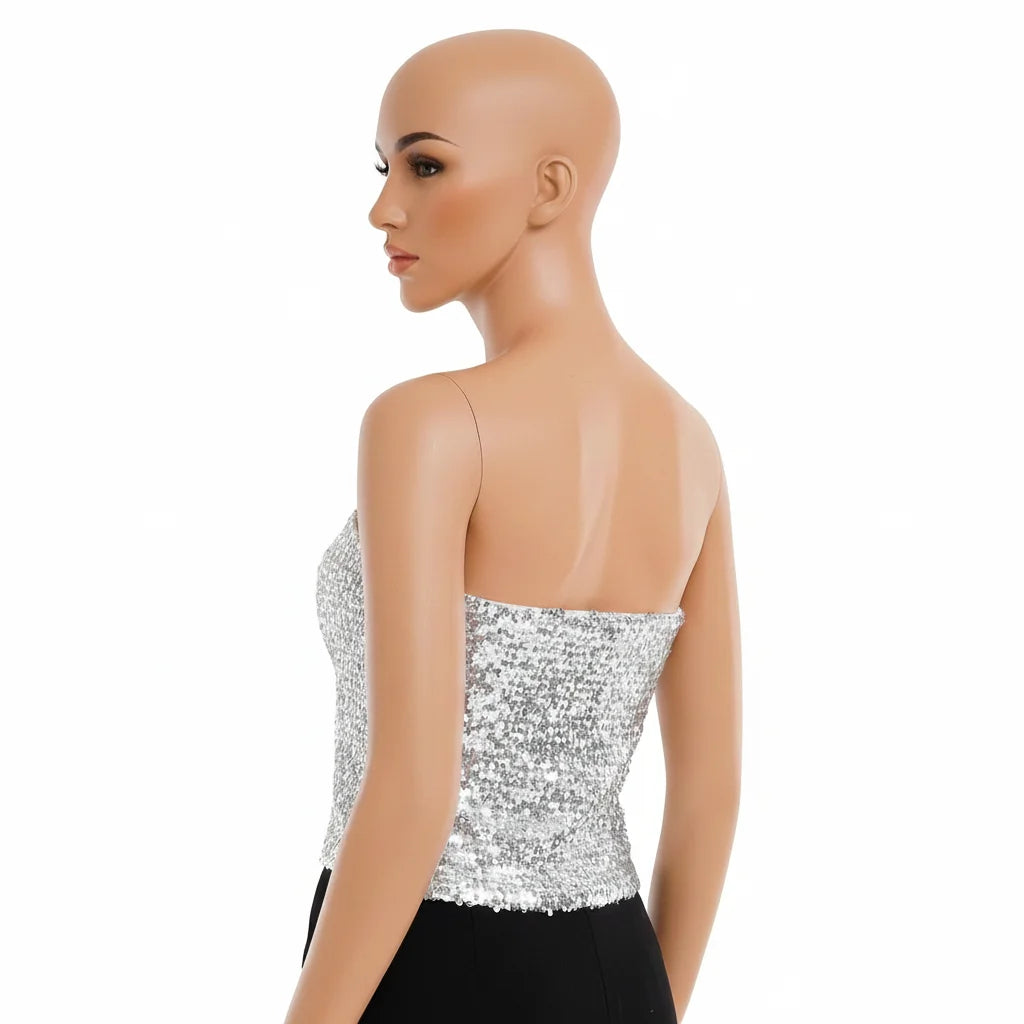 Womens sequin bandeau with crop top sparkling sparkly