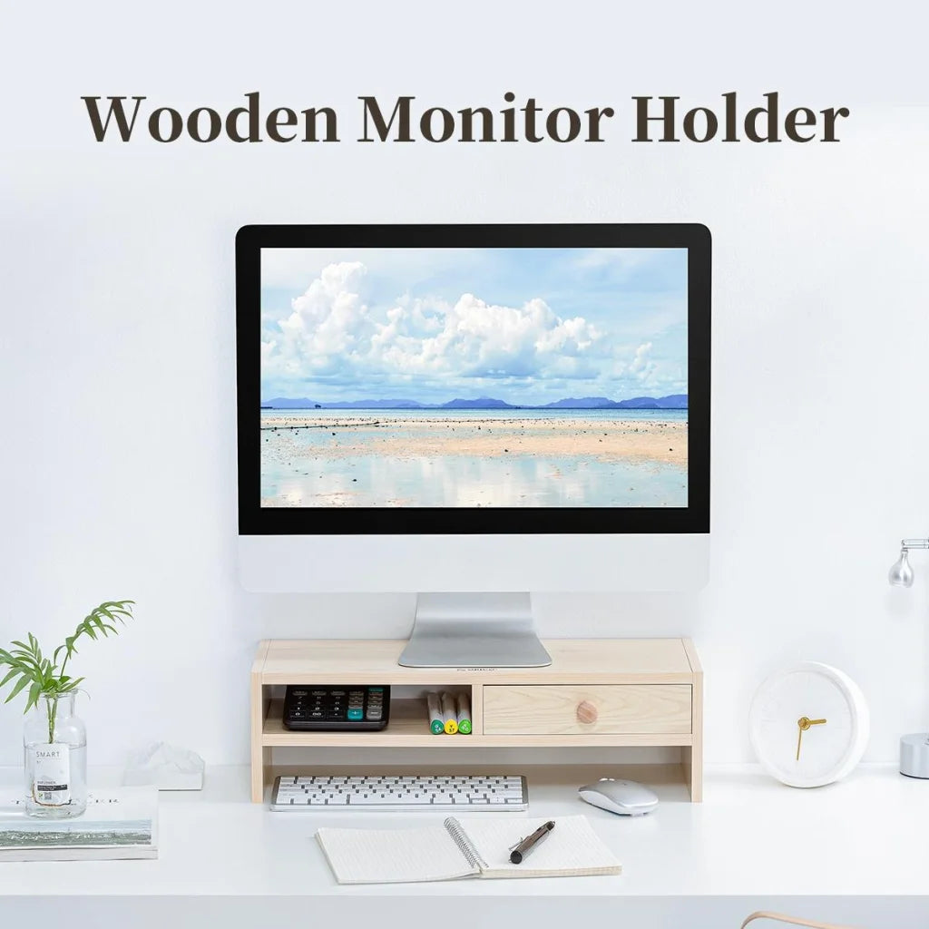 Wood Grain 2-Tier Monitor Stand With Partition-1964932249854021637