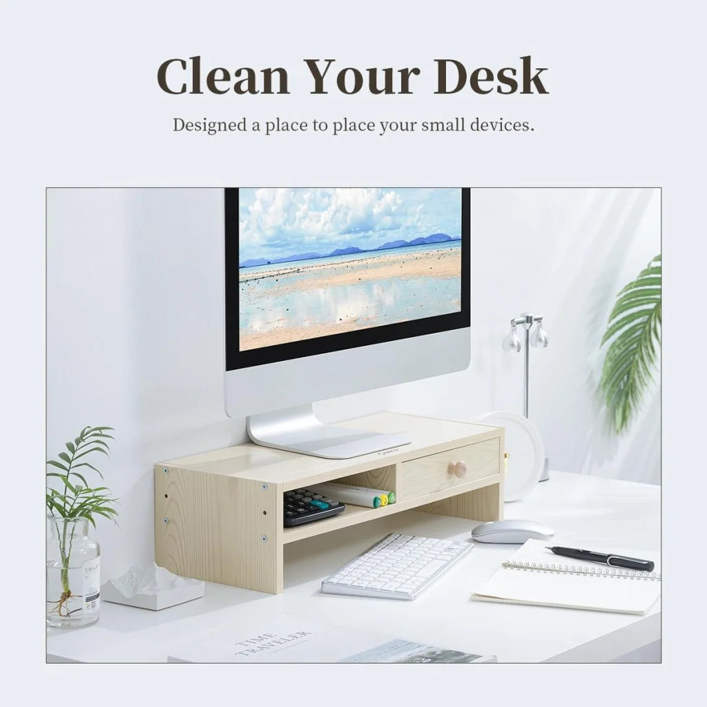 Wood Grain Monitor Stand With Drawer - 2 Layers-1964932260281061385