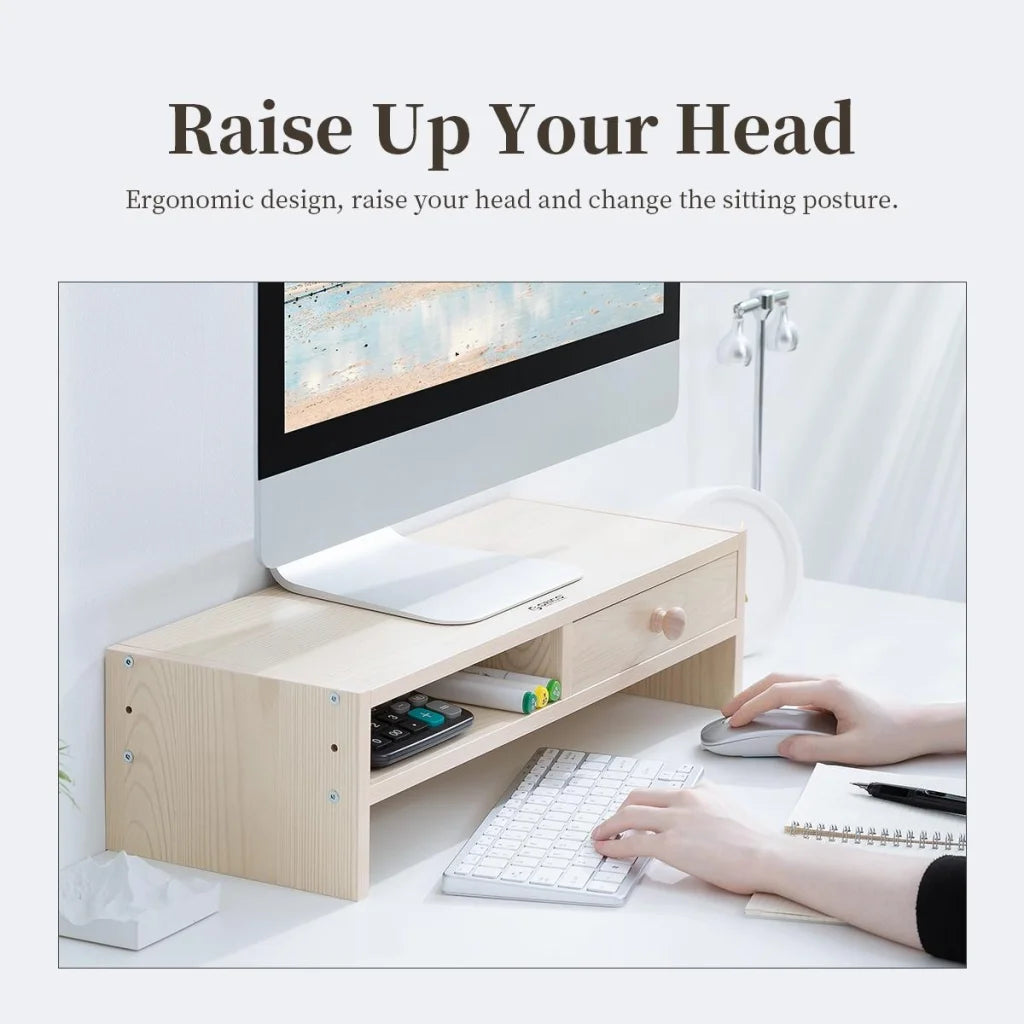 Wood Grain Monitor Stand With Drawer - 2 Layers-1964932260281061383