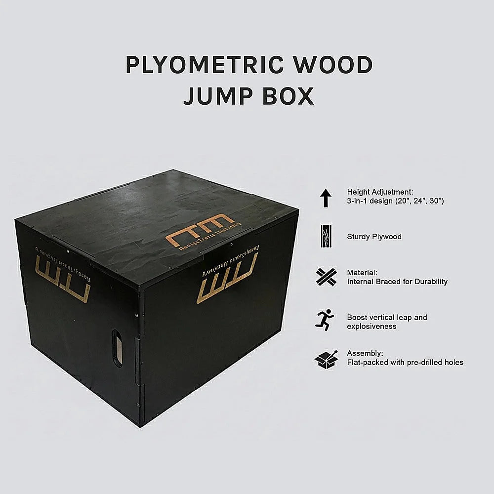 Wood Plyometric Jump Box 3-in-1 - Black - Fitness