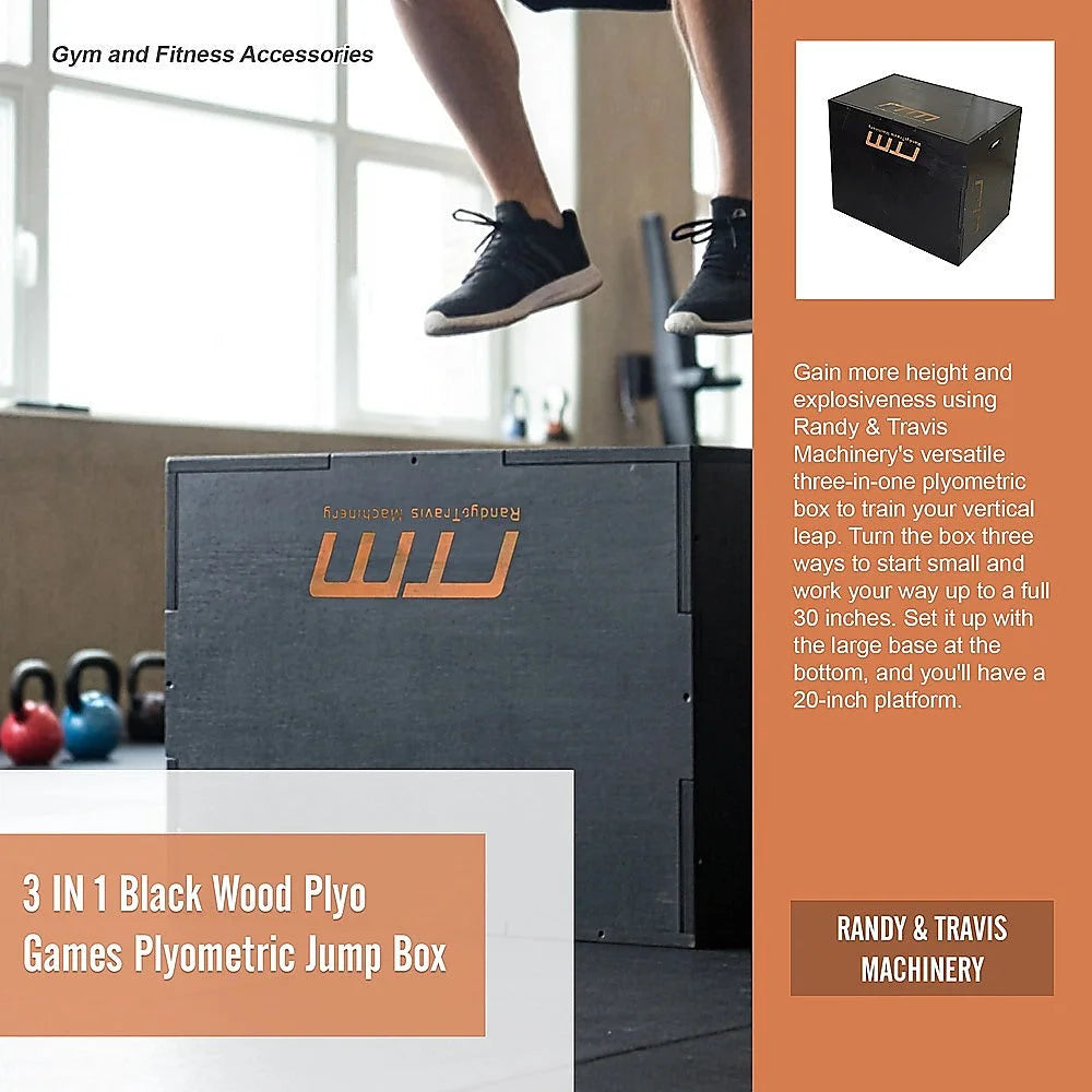 Wood Plyometric Jump Box 3-in-1 - Black - Fitness