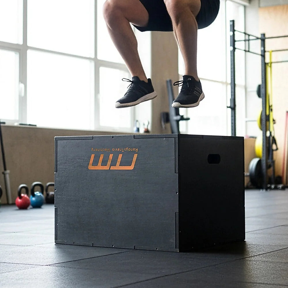 Wood Plyometric Jump Box 3-in-1 - Black - Fitness