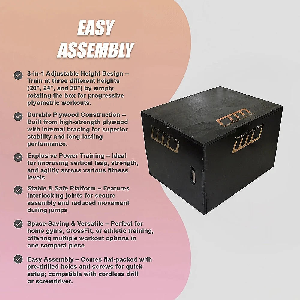 Wood Plyometric Jump Box 3-in-1 - Black - Fitness