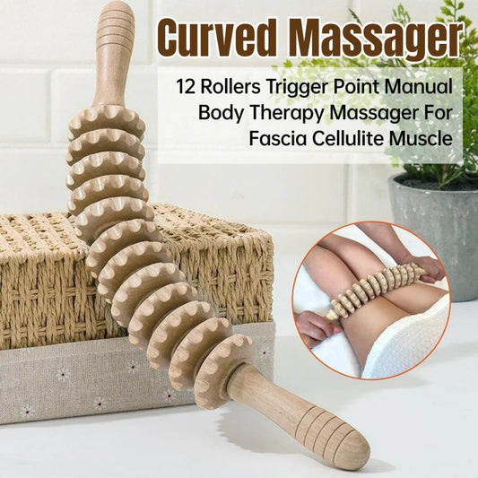 Wooden 12Roller Massage Stick Meridian Therapy Neck Back