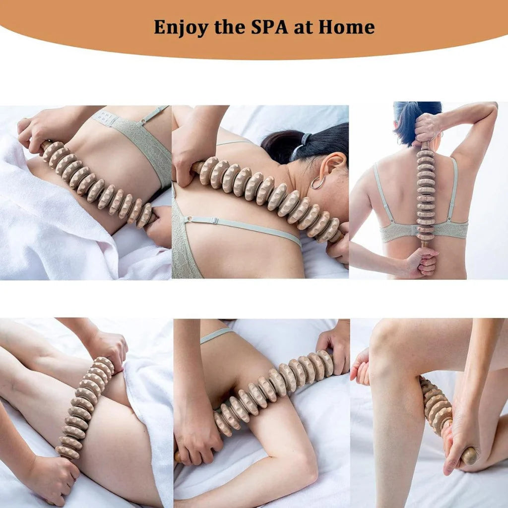 Wooden 12Roller Massage Stick Meridian Therapy Neck Back