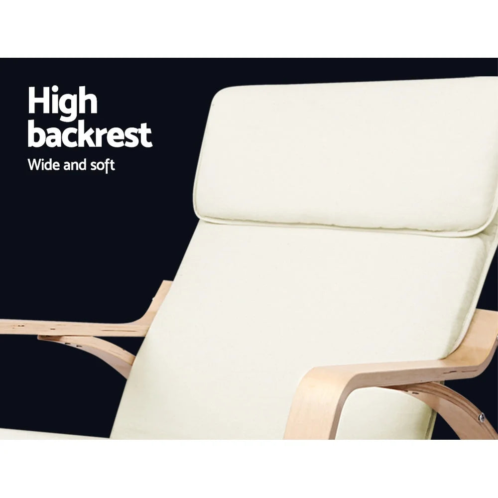 Beige wooden accent chair with padded seat and support frame