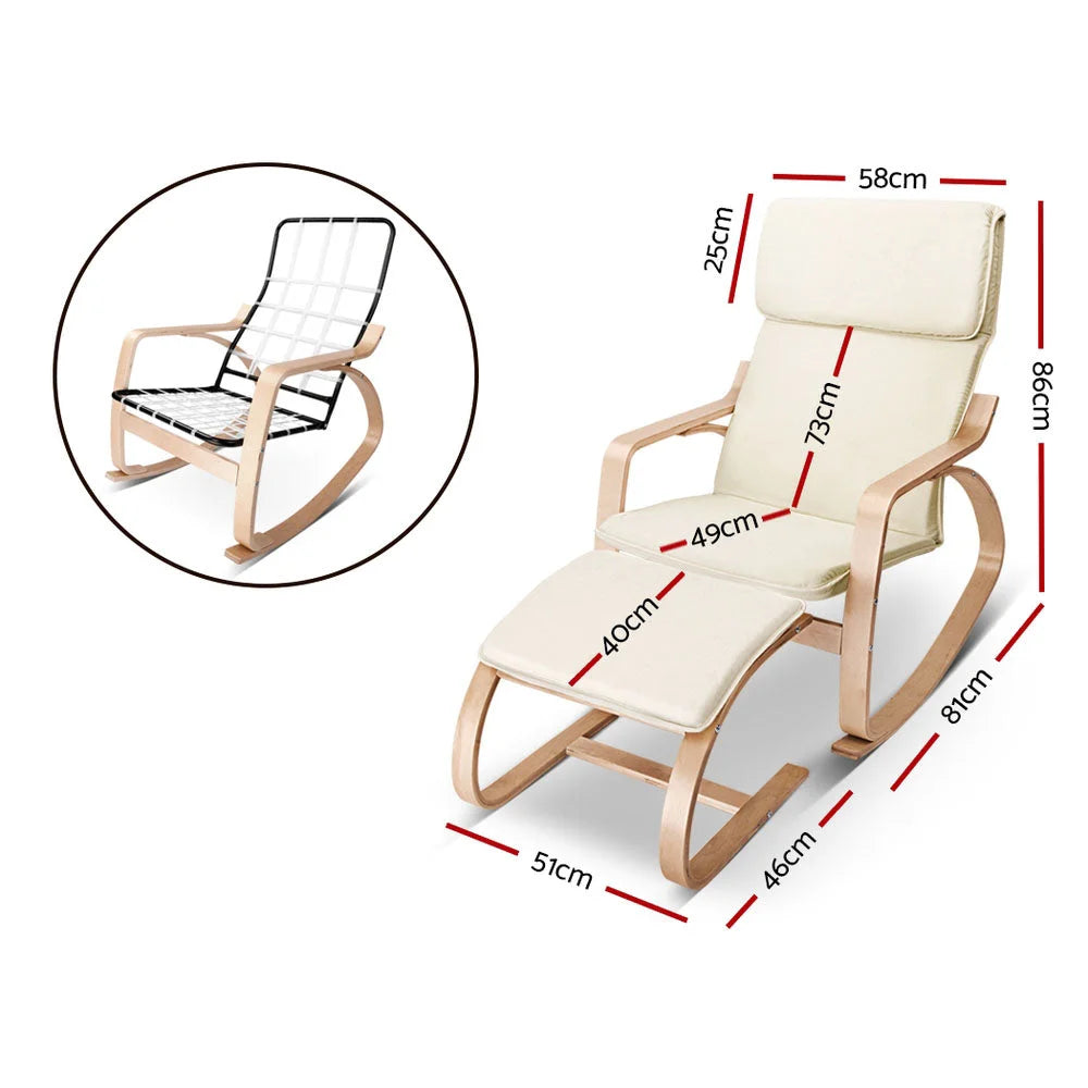 Beige wooden accent chair with mesh backrest and caster base