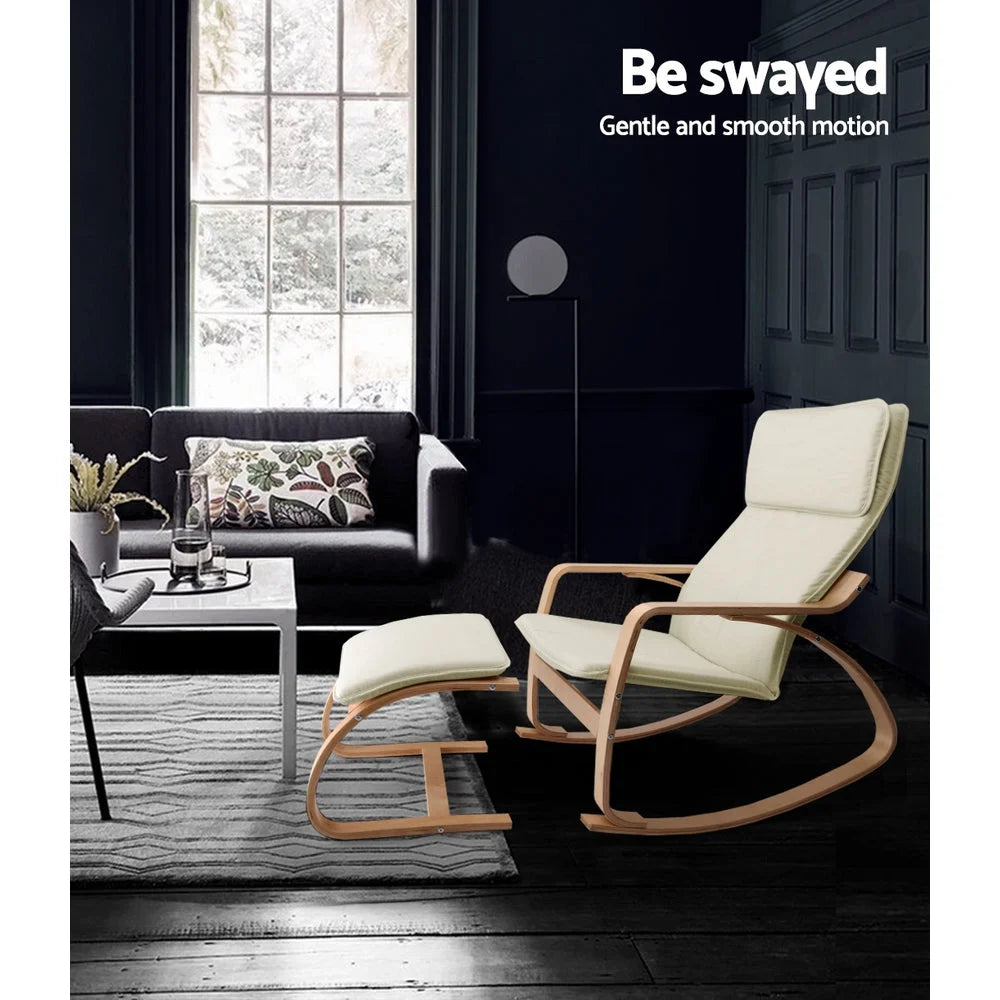 Beige wooden lounge armchair