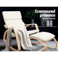 Beige wooden accent chair with cushioned seat and backrest