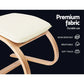 Beige wooden accent chair with upholstered seat and curved back