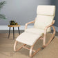 Beige wooden accent chair with hanging seat and stand supports
