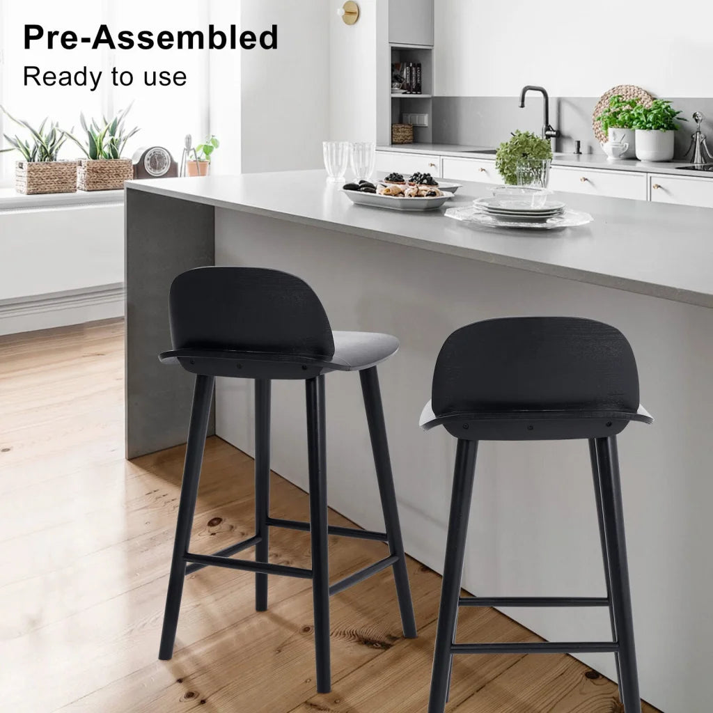 Wooden Bar Stool Dining Chair Ash Wood ELISE 65cm BLACK