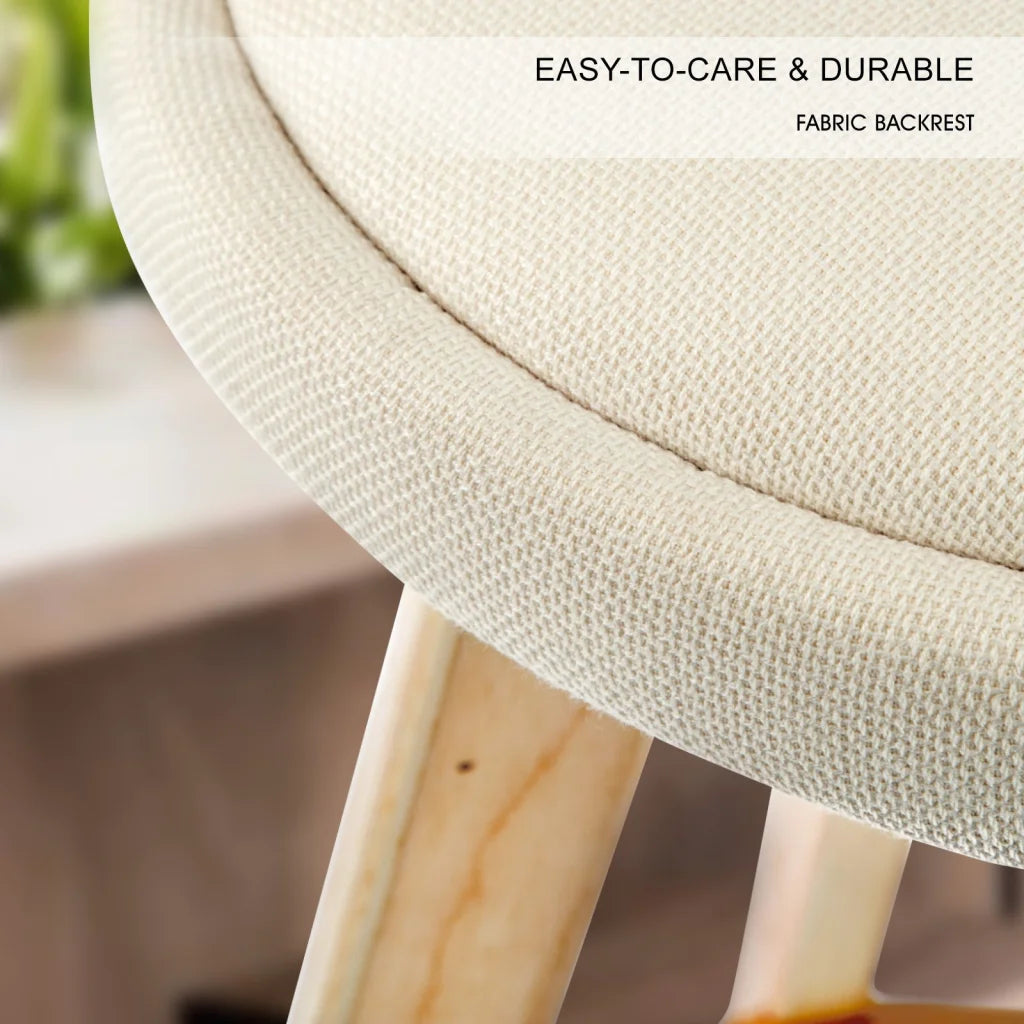 Wooden Bar Stool Leila Fabric 72cm Beige Set of 2