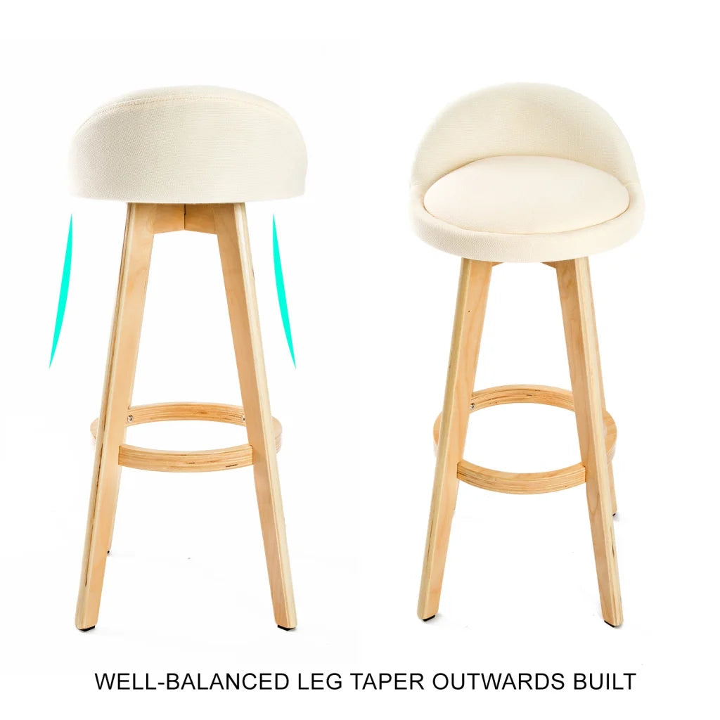 Wooden Bar Stool Leila Fabric 72cm Beige Set of 2