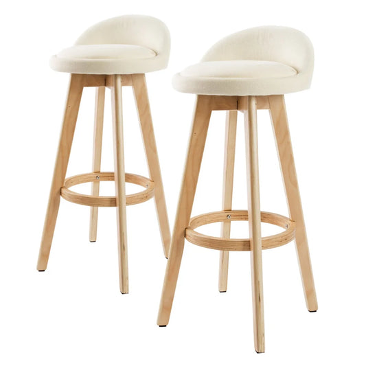 Wooden Bar Stool Leila Fabric 72cm Beige Set of 2