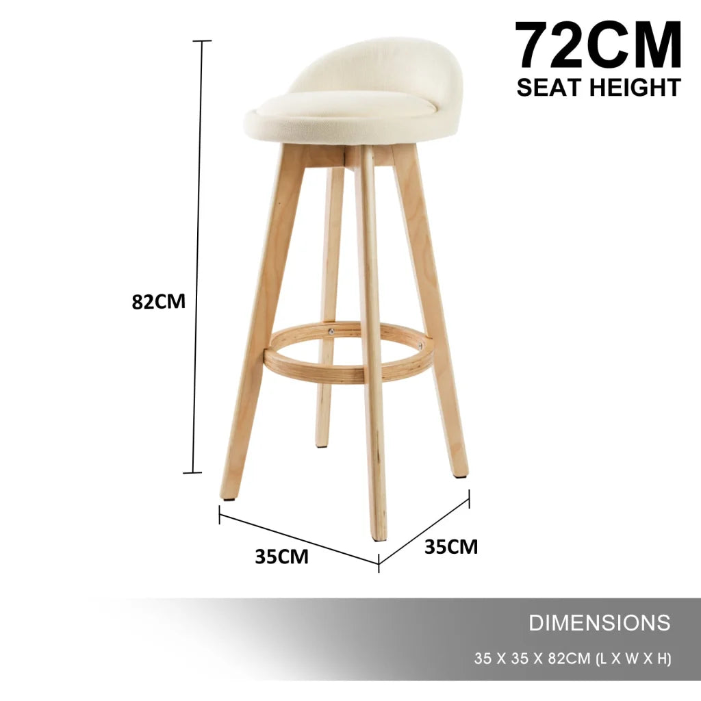 Wooden Bar Stool Leila Fabric 72cm Beige Set of 2