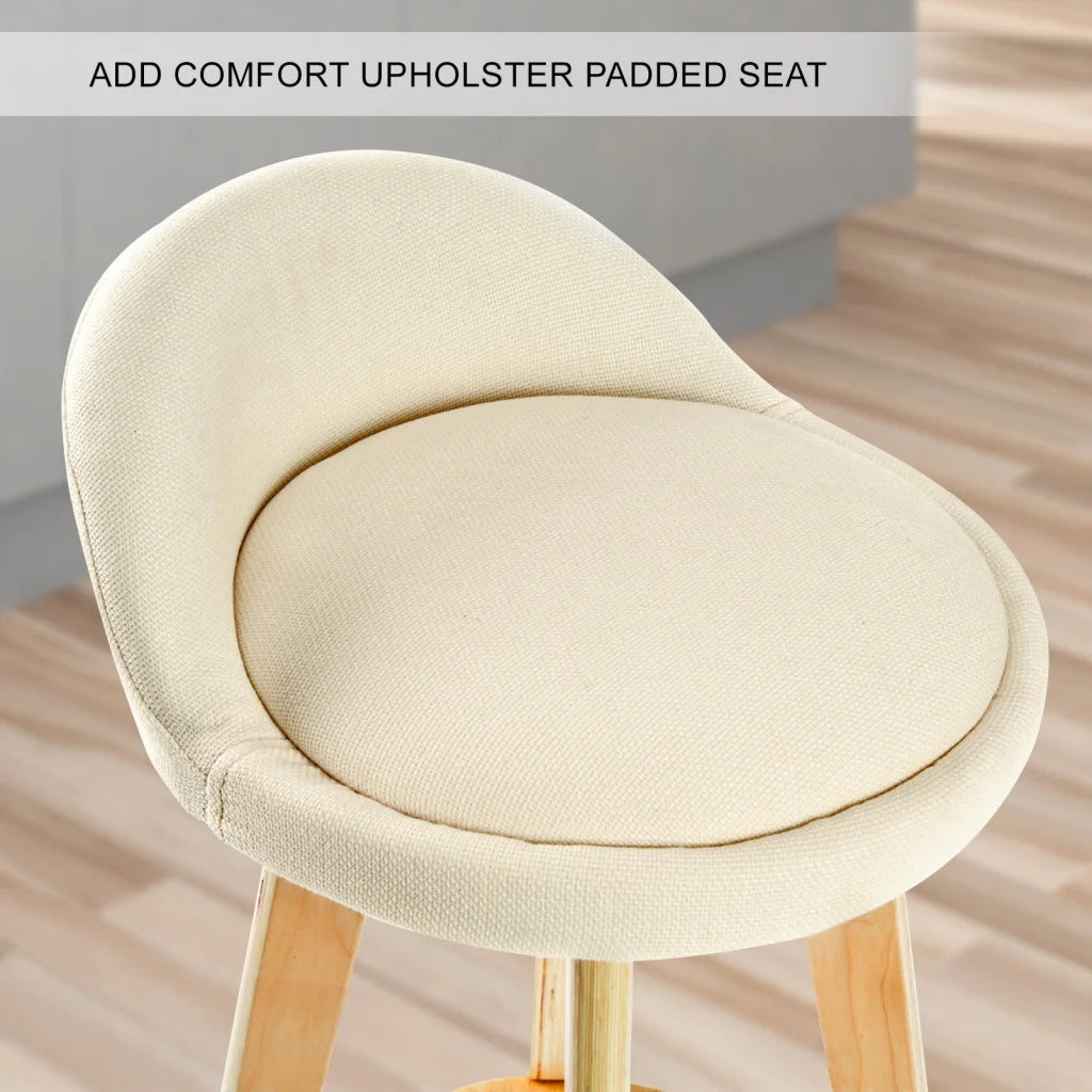 Wooden Bar Stool Leila Fabric 72cm Beige Set of 2