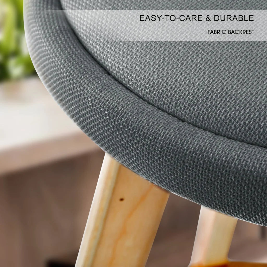 Wooden Bar Stool Leila Fabric 72cm Grey Set of 2