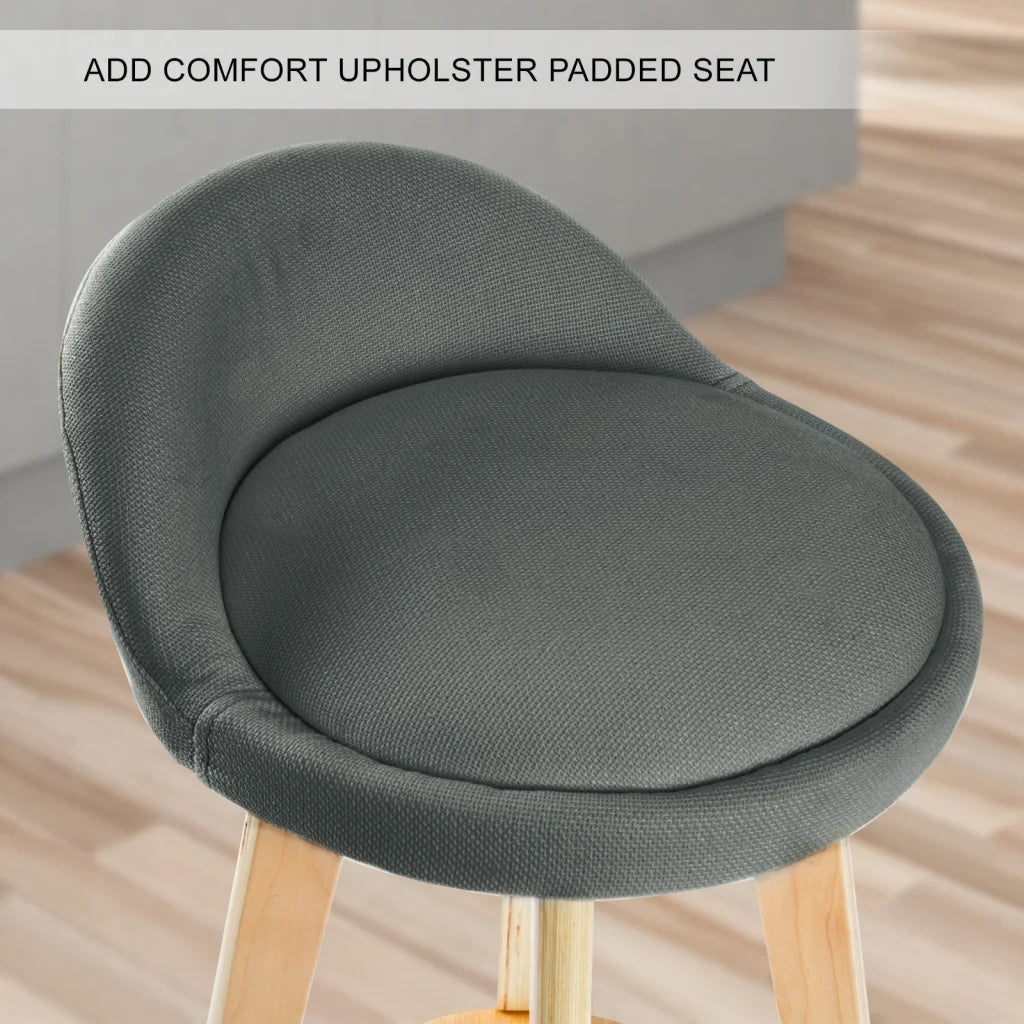 Wooden Bar Stool Leila Fabric 72cm Grey Set of 2