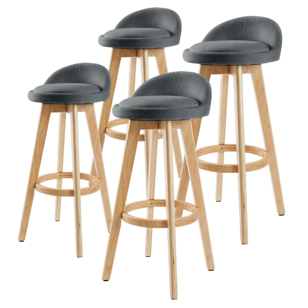 Wooden Bar Stool Leila Fabric 72cm Grey Set of 4