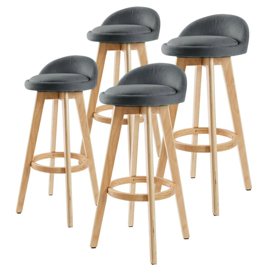 Wooden Bar Stool Leila Fabric 72cm Grey Set of 4