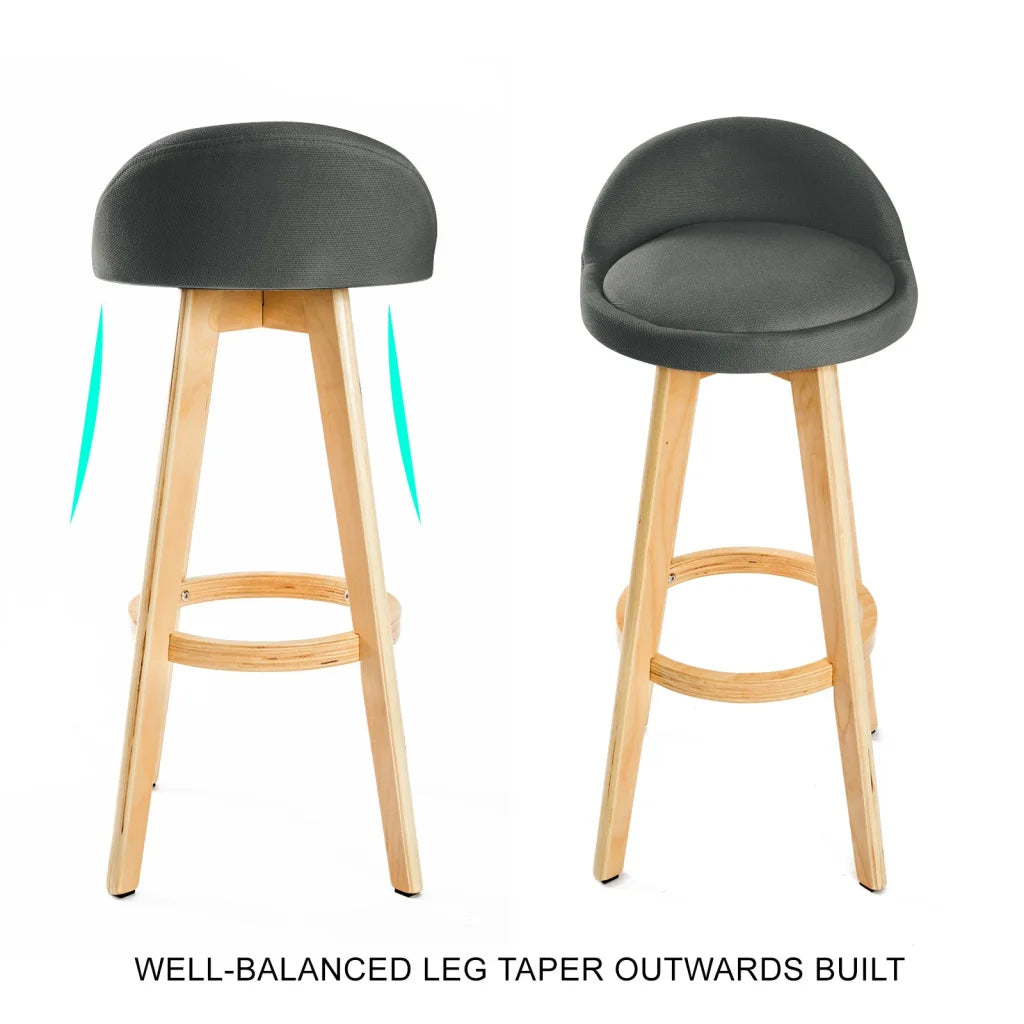 Wooden Bar Stool Leila Fabric 72cm Grey Set of 4