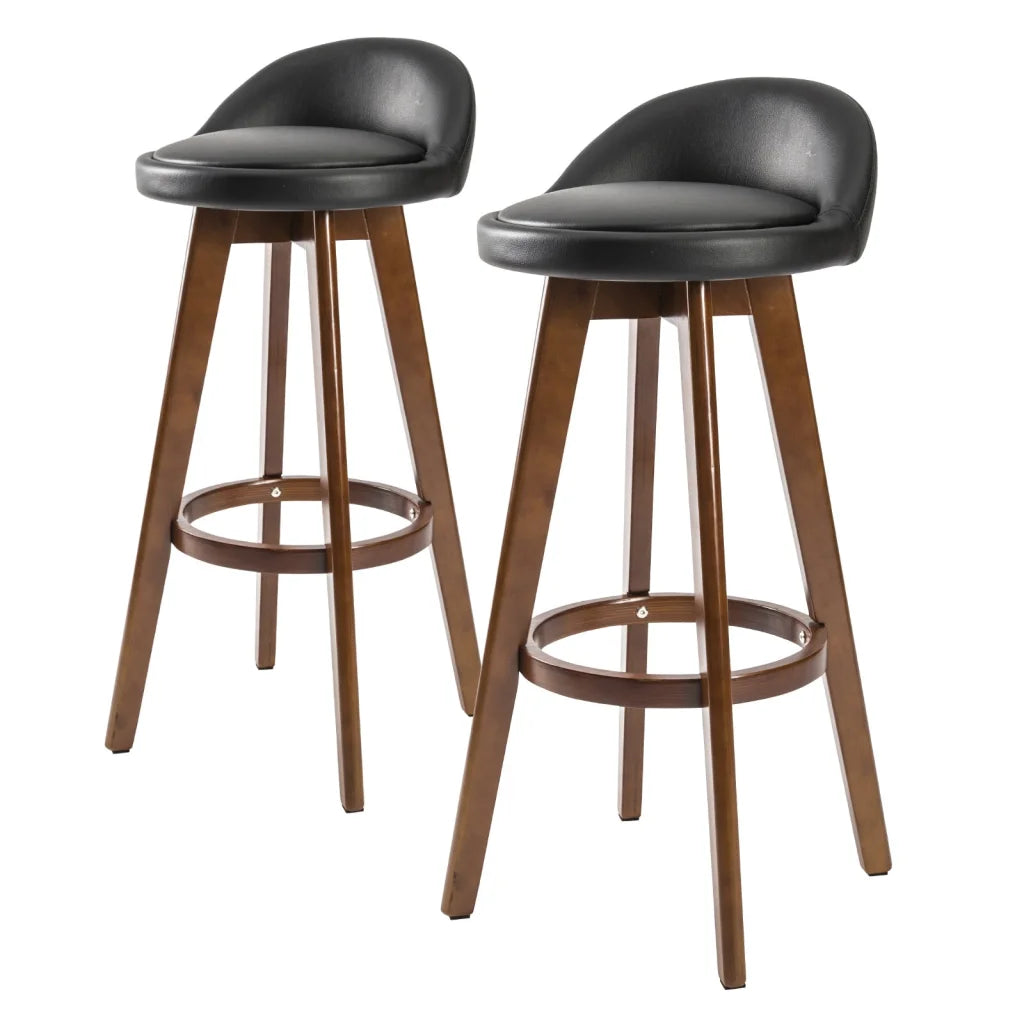 Wooden Bar Stool Leila Leather 72cm Black Brown Set of 2